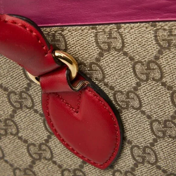Gucci GG Supreme 2-Way Shoulder Bag Beige Pink Red Leather - Picture 9 of 10